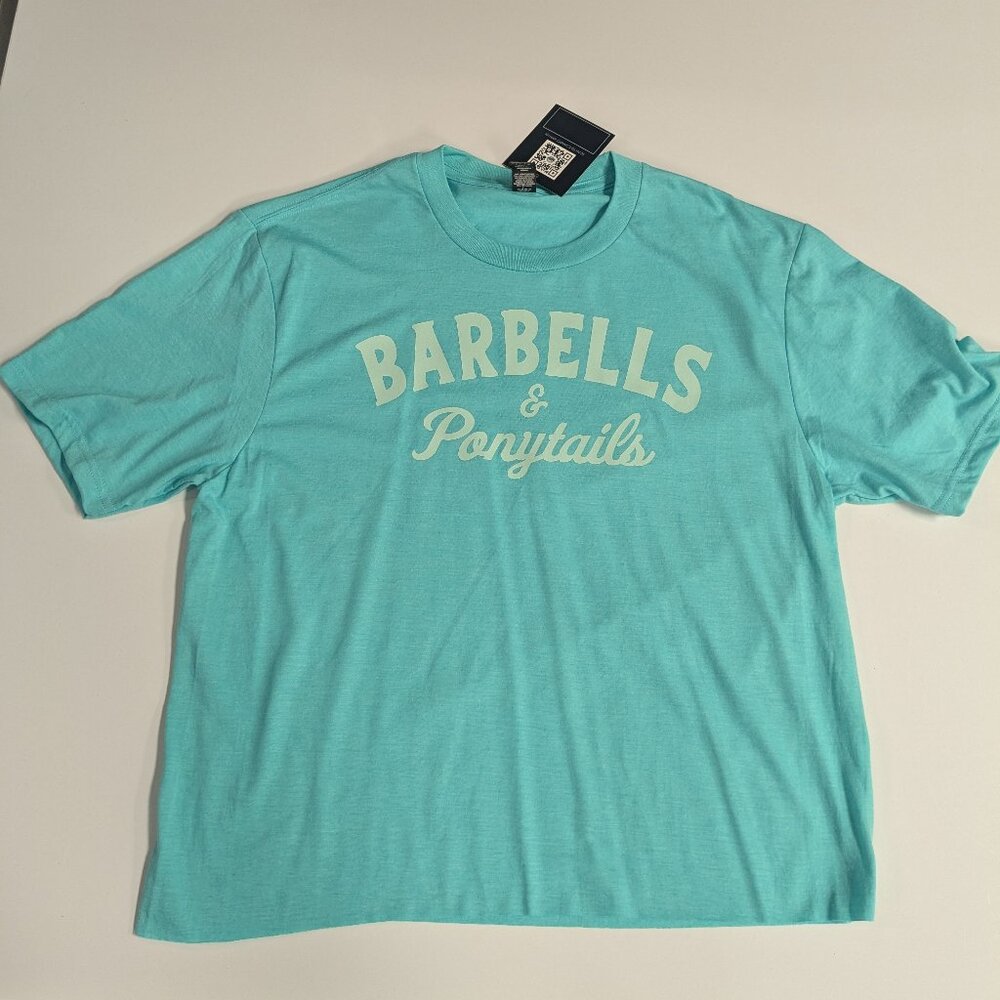 Barbells And Ponytails Crop "Logo" Short Sleeve Tee T-Shirt Sz M NEW